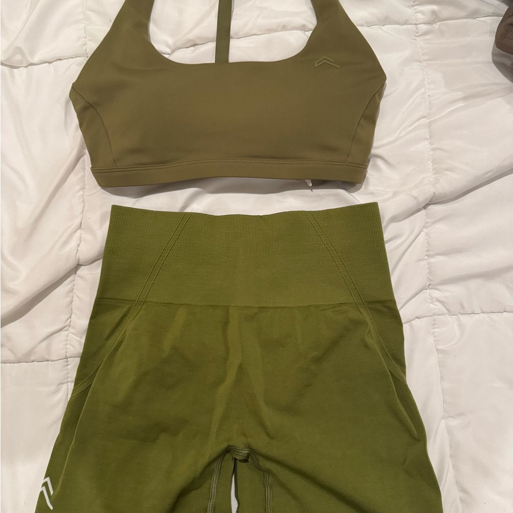 Oner active Olive Green Sports Bra and shorts Set